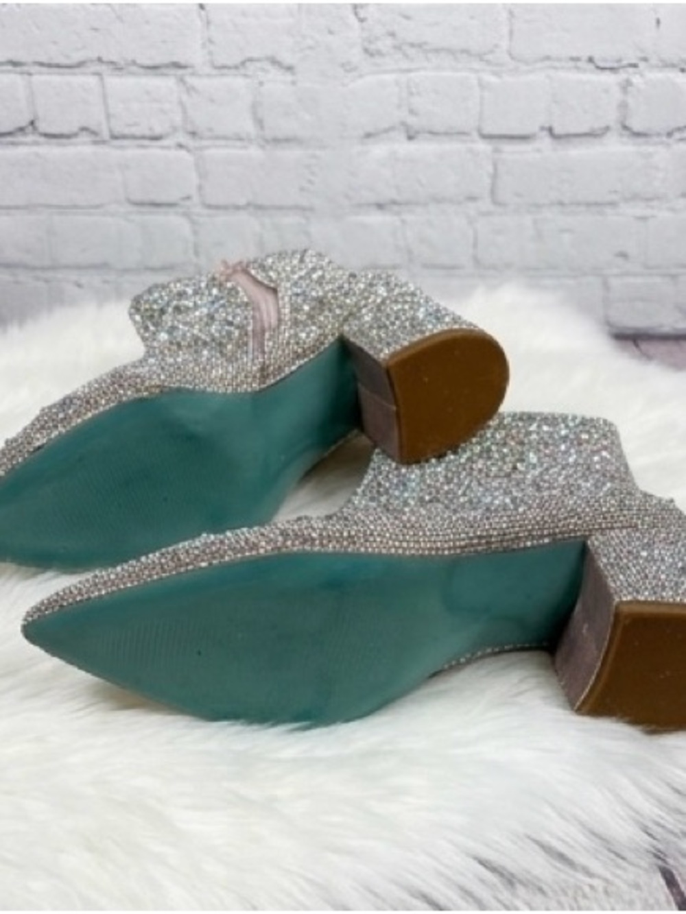 Betsey Johnson Silver Crystal Embellished Pointed Ankle Boots ‘Blue’ - Picture 9 of 9
